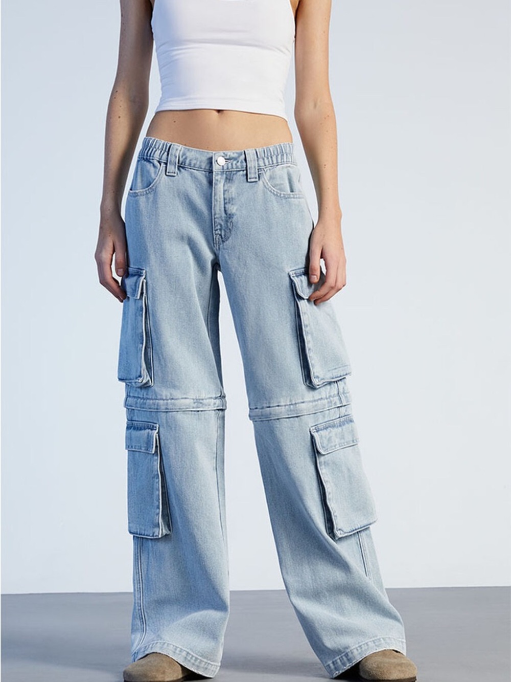 Pacsun Low Rise Zip-Off Puddle Pant Jeans or Shorts Light Denim Wide M